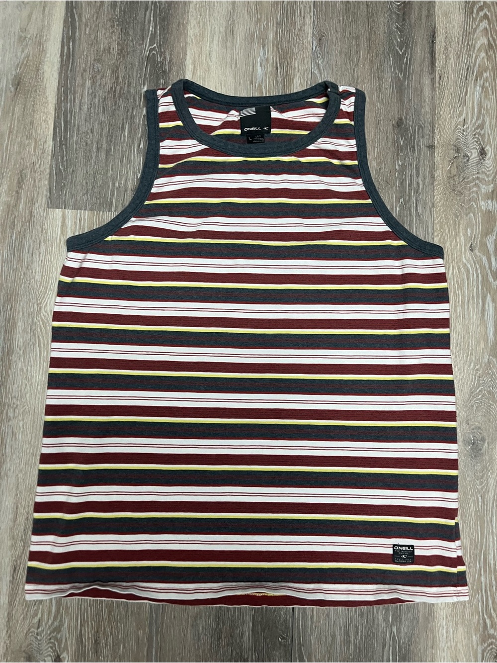 O'Neill Striped Crewneck Tee - Red, Yellow & Charcoal